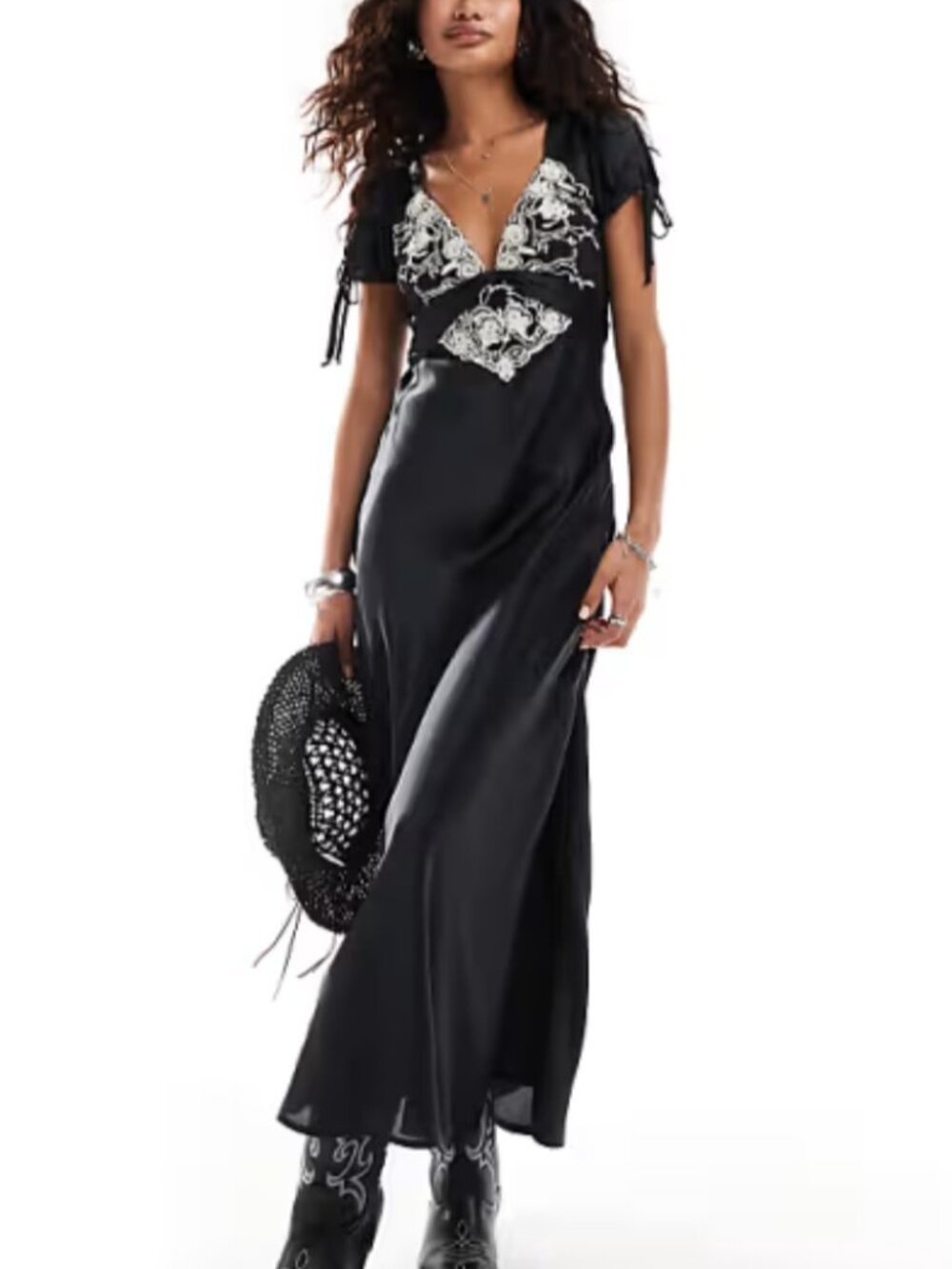 Free People Cooper Satin Embroidered Maxi dress